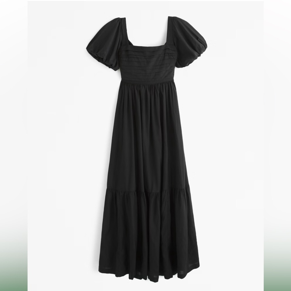 NWT ABERCROMBIE & FITCH | EMERSON DRAMA BOW-BACK MAXI DRESS BLACK | LG PETITE
